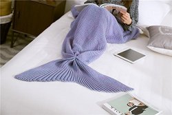 Newrara Mermaid Tail Blanket Knit Crochet And Mermaid Blanket For Adult Sleeping Bags Children 28"X55" Purple