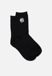 Cotton On Embroided Crew Socks - Black