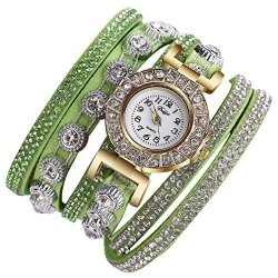 Meihualu Women Fashion Casual Analog Quartz Women Rhinestone Watch Bracelet Watch Green