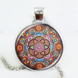 Silver Plated Necklace Mandala Necklaces Chakra Pendant Om Jewelry For Women Glas... - Silver Plated