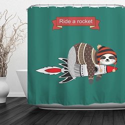 Qiyi Sloth Shower Curtain Mildew Resistant Anti-bacterial No Any Chemical Odor Silky 100% Polyester Fabric Easy To Rinse Off And Hang For Bathroom 60"