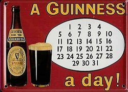 Guinness Irish Calendar Small Metal Tin Pub Sign By Guinness