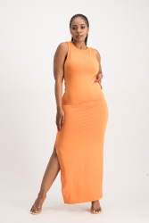 Melanie Open Back Maxi Dress With Slit - Dusty Orange - L