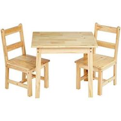 Amazonbasics Kids' Solid Wood Table And 2 Chairs Set Natural