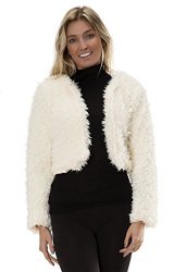 Love 26005 Collection Womens Crop Faux Fur Long Sleeve Jacket In Ivory Size: L