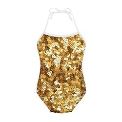Cozeyat Toddler Girls Bathing Suits Gold Coin Printed Fashion One Piece Bikini For Child
