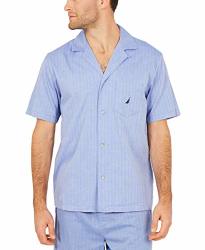 Nautica Men's Short Sleeve 100% Cotton Soft Woven Button Down Pajama Top Blue WS90S7 Large