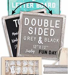 Letter Board 12"X12" Rustic Double Sided Black & Gray +690 Pre-cut Letters +bonus Cursive Words +stand +upgraded Wooden Sorting Tray Felt Letter Board