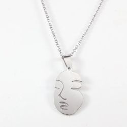 Stainless Steel Abstract Solid Face Pendant Necklace