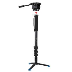 Puluz Four-section Telescoping Aluminum-magnesium Alloy Self-standing Monopod + Fluid Head With S...