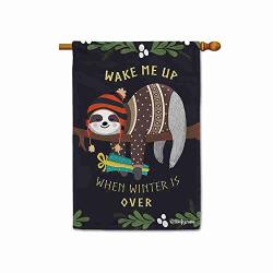 Kafepross Wake Me Up When Winter Is Over Decorative House Flag Cute Sloth Sleeping In The Tree Home Decor Banner For Indoor And Outdoor