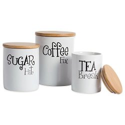DII Modern Chic Ceramic Kitchen Canister With Bamboo Lid For Food Storage Serve Coffee Sugar Tea Spices And More Assorted Sizes: 4.5X4.5X5.5 4X4X4.5 3X3X4
