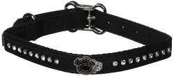 Premium Luxury Designer Faux Leather Pin Buckle Dog Collar For Small Dogs 5 8" Wide Adjustable Glamor Black And Bling Design