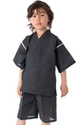 Kyoetsu Boy's Japanese Jinbei Kimono Shijira Stripe 12 150 Thin Stripe black
