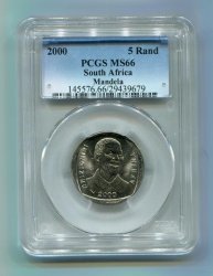 Nelson Mandela MS66 Year 2000 R5 Pcgs Graded Ms 66 - Highest Grade On Bob - Free Courier Shipping
