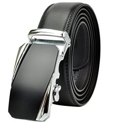 Leather Men's Ratchet Dress Belt With 1 3 8" Wide Automatic Buckle Original Gift Box