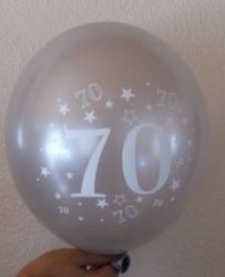 70th Birthday Balloons -silver: 10 In A Pack- Helium Quality 12