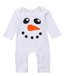 Baby Boys Girls Long Sleeve Christmas Striped Red Nose Reindeer Romper Jumpsuit 90 12-18M White