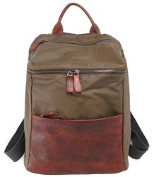 Tom Clovers Men's Casual Waterproofed Canvas Backpack Genuine Leather Laptop Backpack With Large Capacity Dark Olive Green