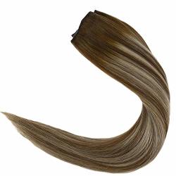Joyoung Halo Hair Extensions 12INCH Remy Invisible Wire Human Hair Extensions Medium Brown Mixed With Platinum Blonde Balayage Halo Couture Hair Extensions 80G