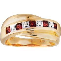 Crossover Garnet & Diamond Ring In 9CT Two Tone Gold - M