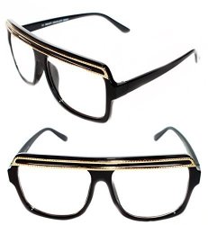 TOP Flat Sunglasses Hip Hop Vintage Black Or Brown Gold Grandmaster Style Retro Large Black Gold Clear