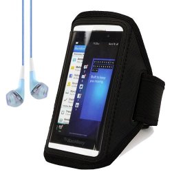 Adjustable Running Sports Gym Armband Case Cover For Blackberry Z 10 Q 10 Black And Blue Vangoddy Headphones With MIC