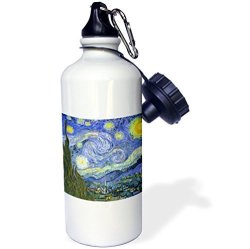 3DROSE WB_155638_1 "the Starry Night By Vincent Van Gogh 1889-FAMOUS Fine Art By Masters-blue Swirly Swirling Sky" Sports Water Bottle 21 Oz White
