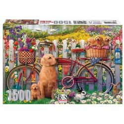 Garden Dogs With Bike 1500 Piece Jigsaw Puzzle