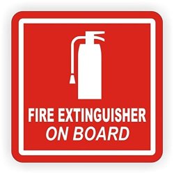 1-PC Attractive Popular Fire Extinguisher On Board Car Sticker Vinyl Decal Industrial Safety Business Emblem Size 2" X 2" Color White On Red