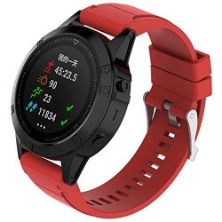 I-smile Garmin Fenix 5X Quick Fit 26MM Band Soft Silicone Replacement With Quick Release Connectors For Garmin Fenix 5X FENIX 3 Hr Smart Watch Buckle Red