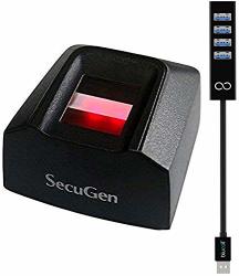 Secugen Hamster Pro 20 USB Fingerprint Reader For Biometry Security Compatible With Windows Hello Bundle With Blucoil MINI USB Type-a Hub With 4 USB Ports