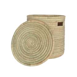 Lidded Natural Woven Storage Basket - Small