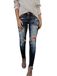 Womens Enjoybuy Jeans Ripped Distressed Skinny Stretch Low Rise Casual Denim Pants Medium Navy