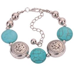 Urban Charm Boho Bracelet With Flat Turquoise Stone Beads - Disk