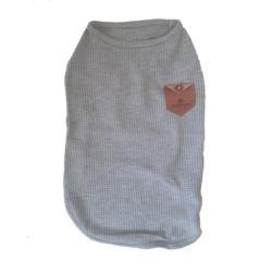 Waffle Knit T-Shirt With Leather Pocket For Dogs - Grey - Small