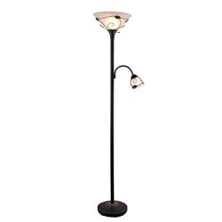 Vonluce Torchiere Floor Lamp With Side Reading Light 3-WAY Switch Combo Antique Bronze Mother Daughter Floor Lamp With Glass Shade 71 Desk Floor Lamp