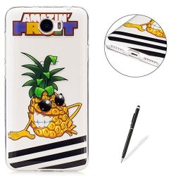 Huawei Y5 II Transparent Case With Free Black Touch Stylus Kasehom Tpu Gel Protective Skin Shockproof Soft Rubber Bumper Pineapple Cartoon Design Clear Silicone