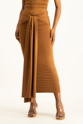 Savannah Wrap Tie Detail Skirt - Toffee - XS