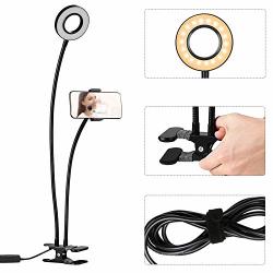 Efgs LED USB Dimmable Clip On Reading Light Clip Laptop Lamp For Book Piano Bed Headboard Desk With Mobile Phone Holder Eye-care 3 Light Color Switchable