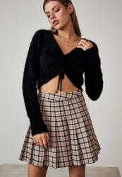 Fluffy Knit Pull Front Top - Black