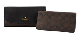 Coach Signature Checkbook Leather Wallet In Khaki - F57319