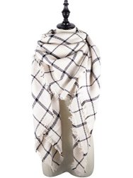 Zando Plaid Blanket Thick Winter Scarf Tartan Chunky Wrap Oversized Shawl Cape White Black Stripe