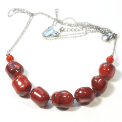 Atenea Handmade Natural Red Coral Nuggets Necklace With Stainless Steel Chain & Clasp