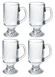 IRISH Glass Coffee Mug Set Of 4 - 9.75 Oz. Footed Coffee Mug Simple Elegant Glasses Can Be Used For Morning Coffee & Serve