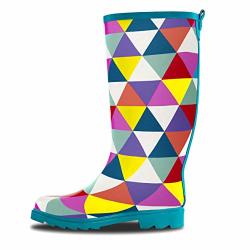 Lonecone Women's Patterned Mid-calf Rain Boots A-cute Triangle Boots 5