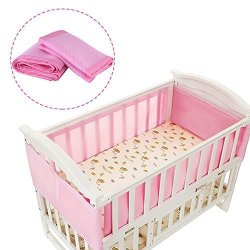 Baby Cot Bed Set Breathable Mesh Crib Liner Safety Panel Bumper Kindergarten Bedding Pink