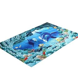 Home Cal Non-slip Mat Lint Free And Non Fading 3D Pattern Mat Bathroom Floor Carpet Table Placemat Bath Mat Three-dimensional Dolphin 15.75"WX23.6"H