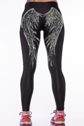 Diva Range Angel Wings Digital Print Crop Black Stretchy Yoga Sports Leggings - S m l