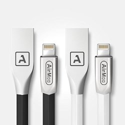 Lightning Cable 2-PACK 3.3 Ft 1 Meter Tangle-free Flat Charging Cable For Iphone 7 7 Plus 6 6 PLUS 6S PLUS 5 Ipad Ipod - Zinc Alloyed- Black+white